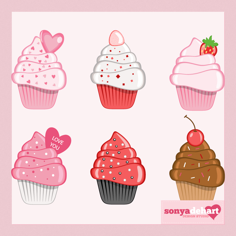 Clip Art Valentine&Day Cupcakes by sonyadehart  