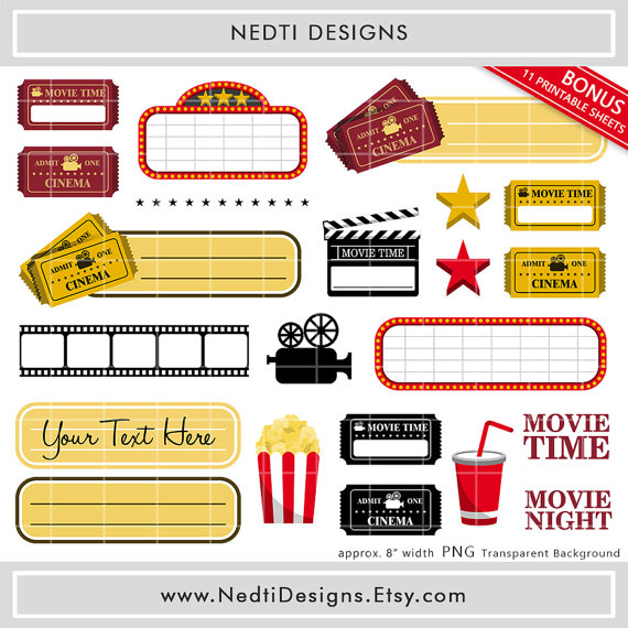 Movie Night Clipart Movie Time Clip Art Printable by NedtiDesigns 