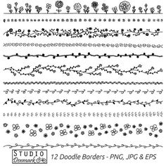 Doodle Borders Clipart, Stars + Leaves + Snowflakes Doodle Borders 