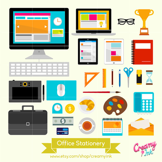 Office Stationery Digital Vector Clip art/ Desk Stationeries 
