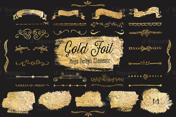 Gold Foil Text Divider/ Ribbon/ Blotch Clip Art by JSquarePresents 