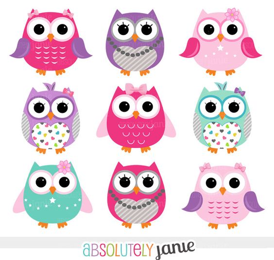 Girly Pink Purple Owls Digital Clipart 