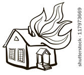 Burning House Black And White Clipart 