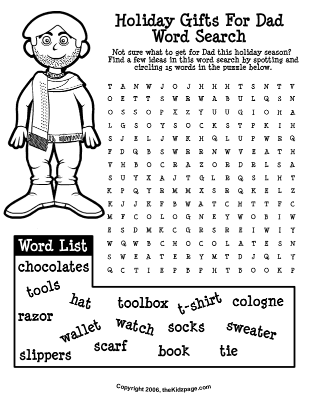 Holiday Gifts for Dad Word Search 