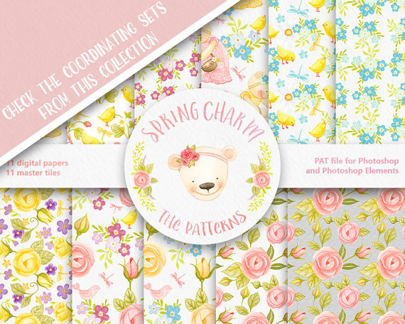 Flower clipart Spring clipart teddy bear by WatercolorNomads 