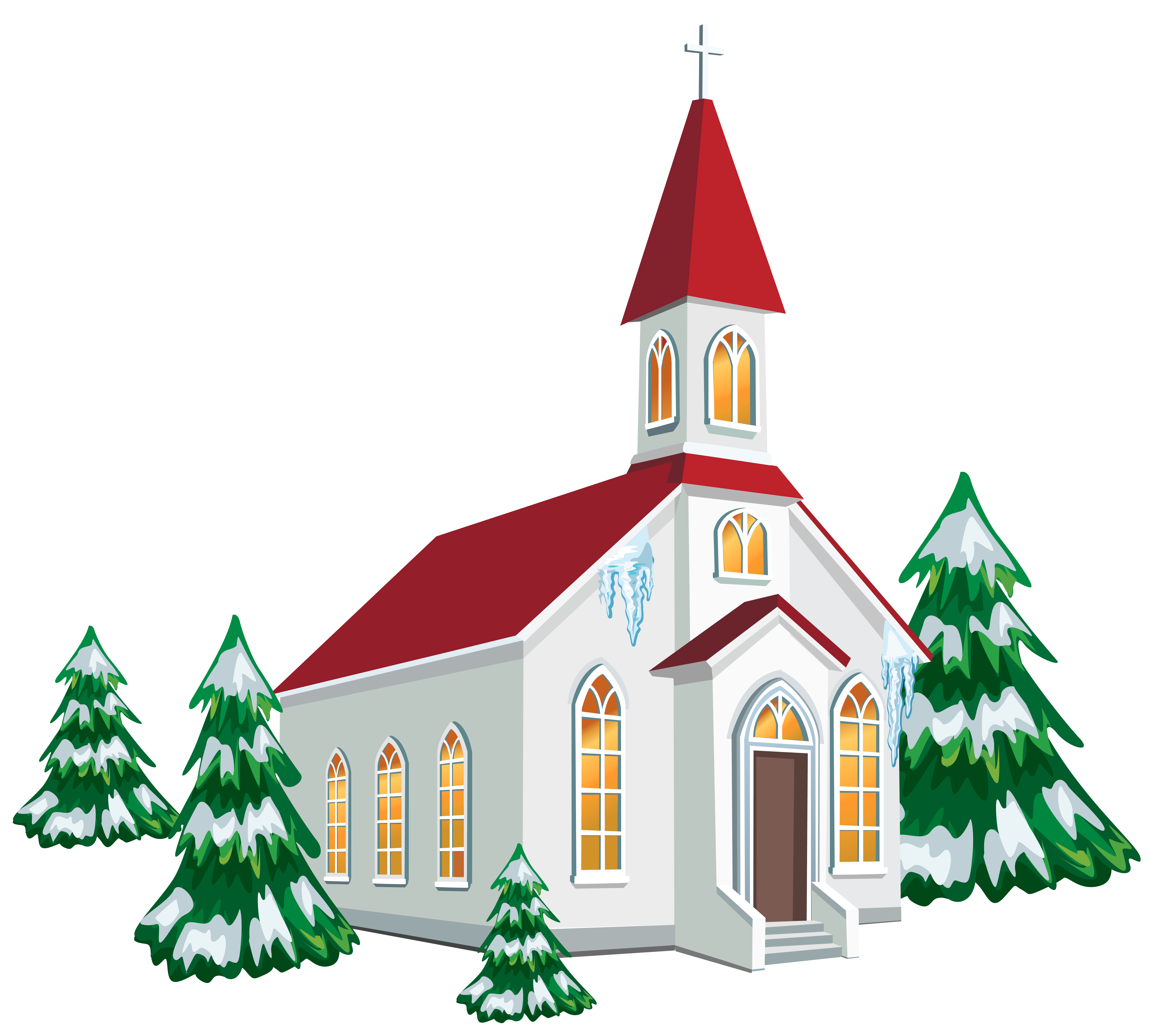 Winter Church with Snow Trees PNG Clipart Image 
