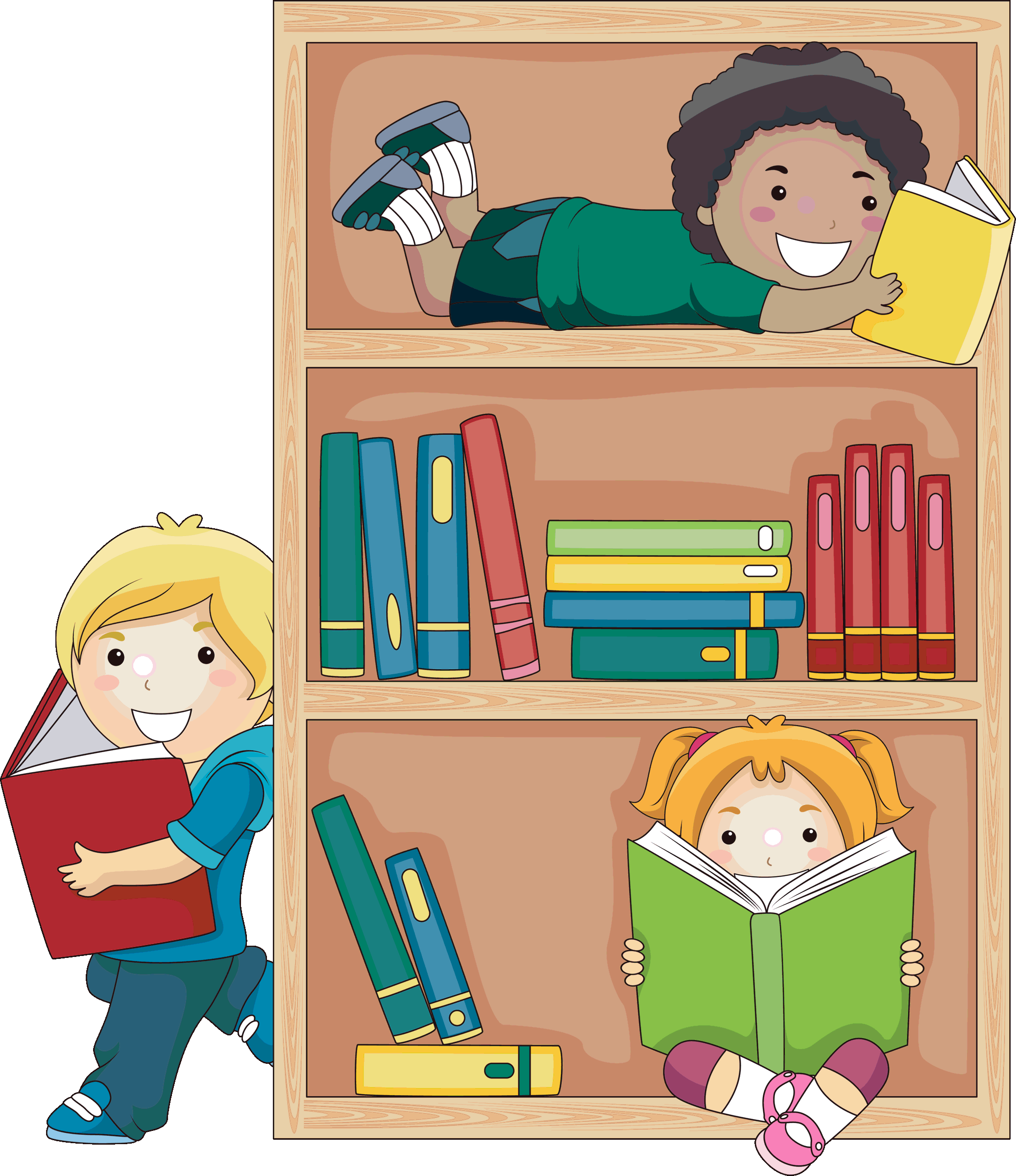 kids in library cartoon - Clip Art Library