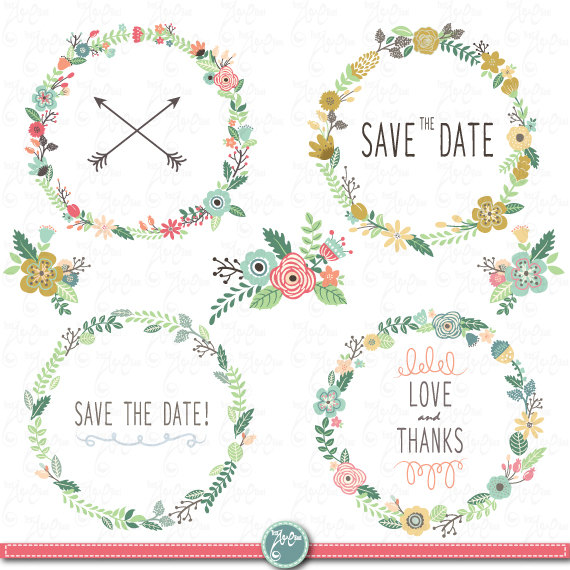 Wedding clip art: WEDDING FLOWER WREATH clipart, floral antlers 