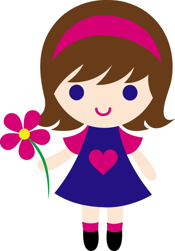 My clip art of a little girl holding a pink daisy. 