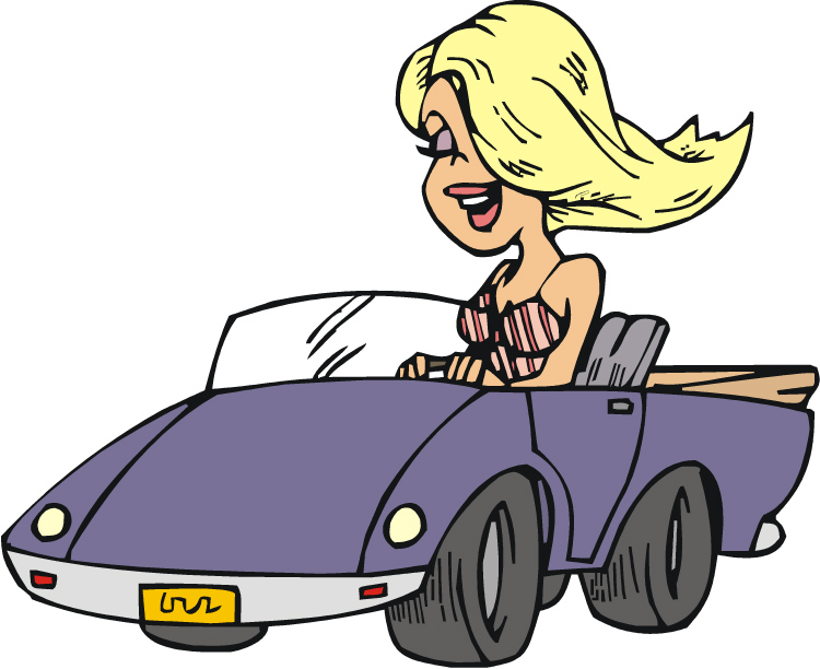 Cartoon clipart woman in car 