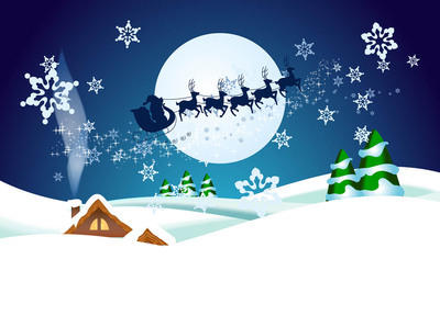 Santa Claus with Reindeer in Christmas Night, Clipart 