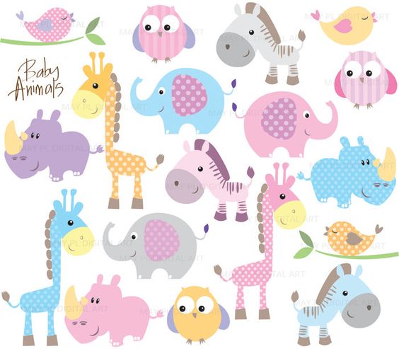 Baby Animals Clipart DIY Baby Shower Pastel Cute Elephant Giraffe 
