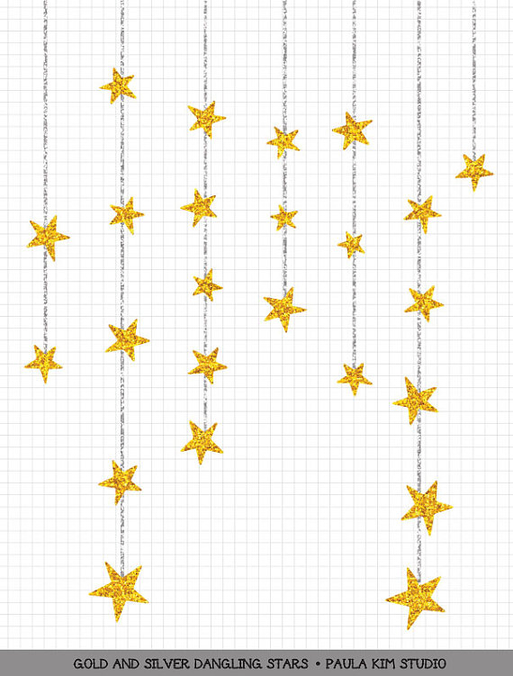 80% OFF SALE Dangling Gold Star Clipart Gold by PaulaKimStudio 