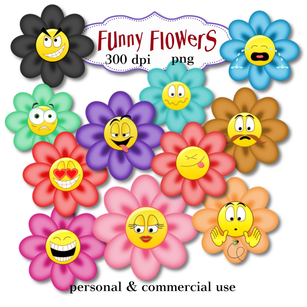 Clip Art: Funny Flowers Smileys Png Digital by graphicexpress 