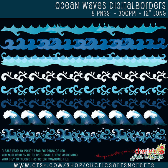 Waves Clip Art Ocean Waves Digital Clip Art by CheriesArtsnCrafts 