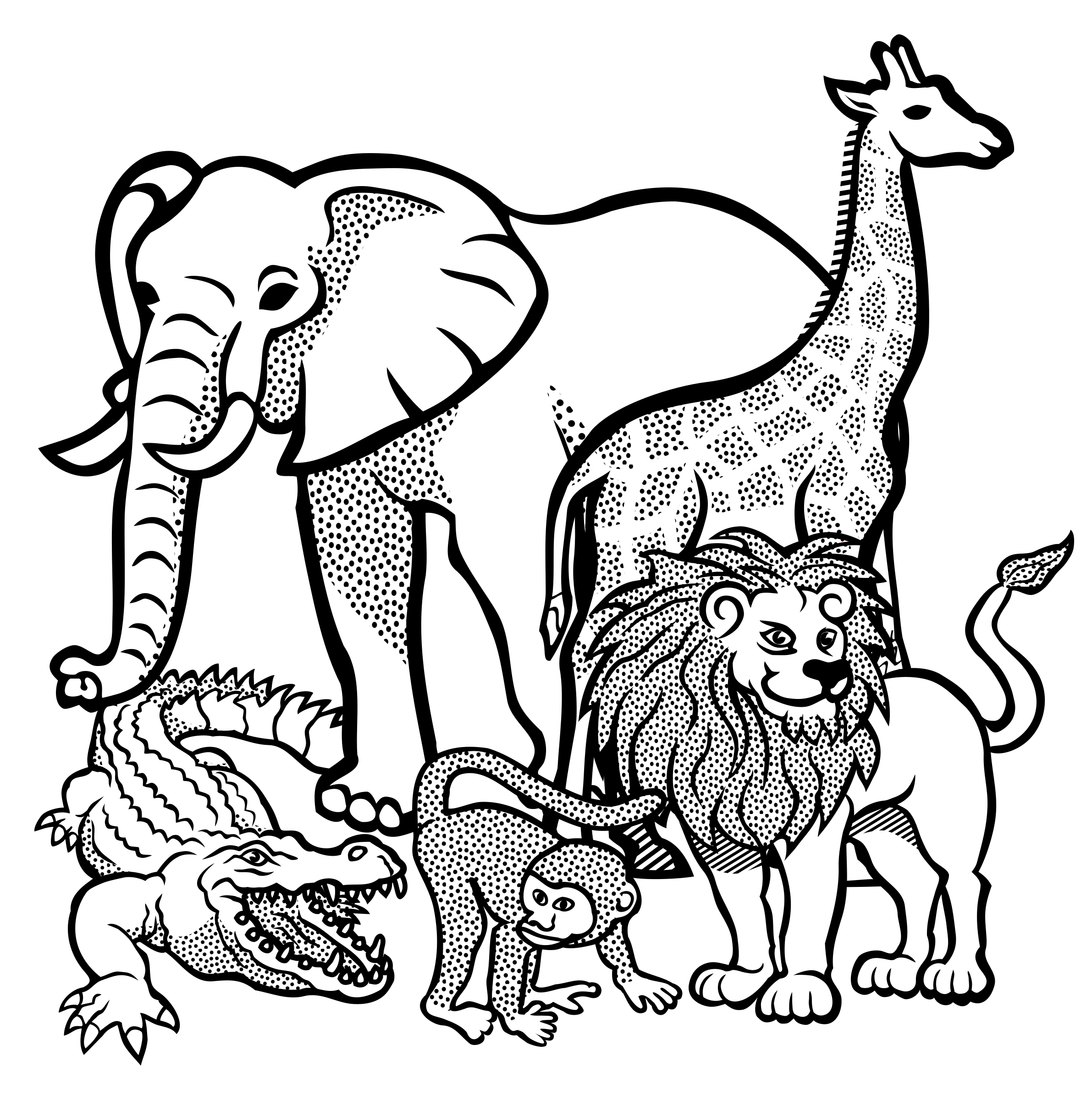 Free Jungle Animals Clipart Black And White, Download Free Jungle
