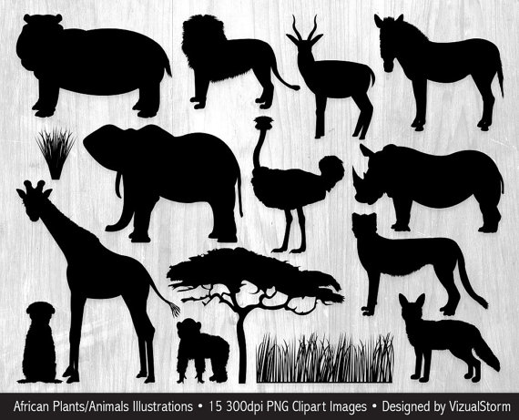 African Animal Silhouettes Clip Art Safari Jungle by VizualStorm 