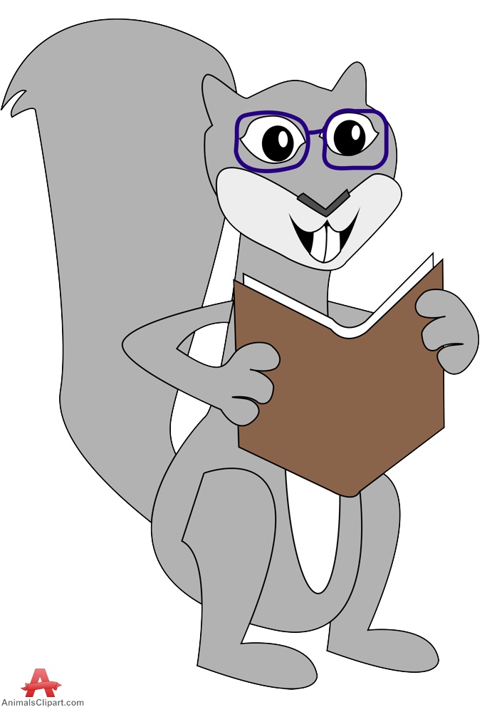 Gray Squirrel Reading Book Clipart 