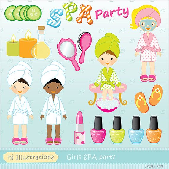 Girls SPA party digital clipart, scrapbooking, web design, card 