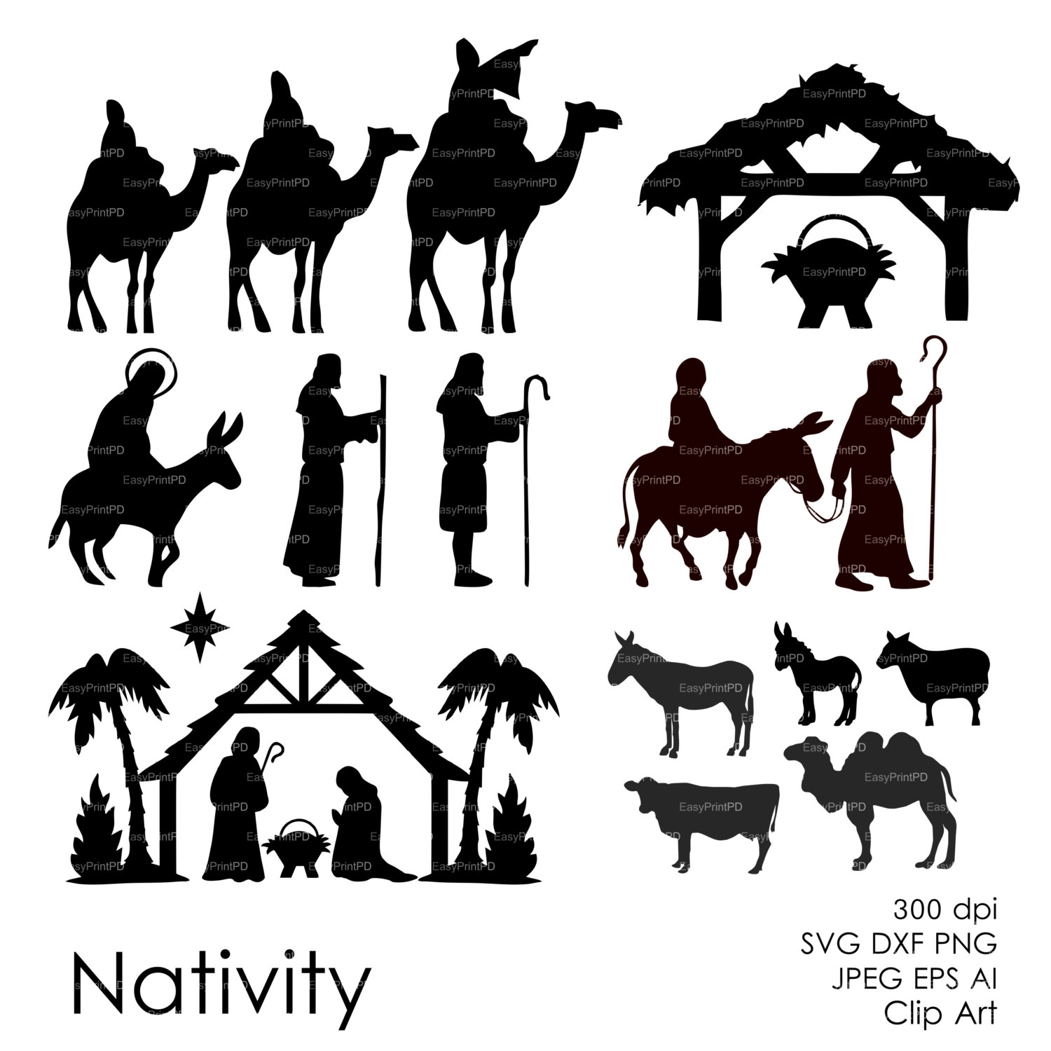 Nativity Scene Silhouette Printable