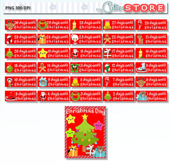 Christmas Countdown Clipart. Cute xmas graphics by MyCutieStore 