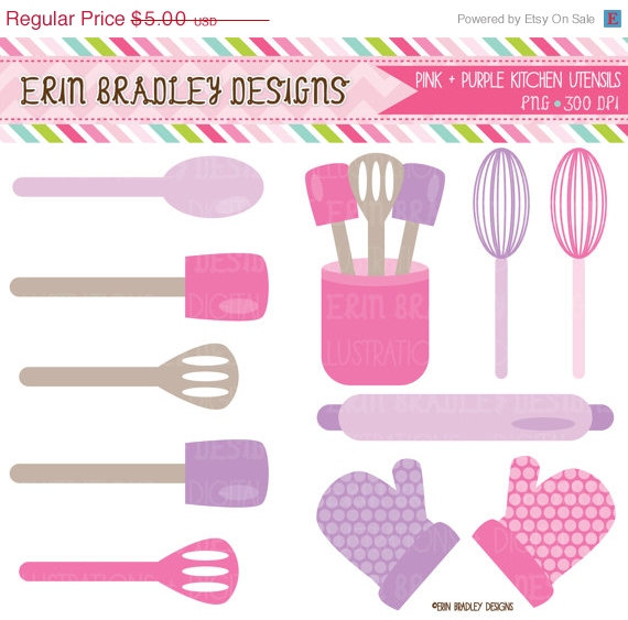 Baking Kitchen Clipart Graphics Pink  Purple Cooking Utensils 