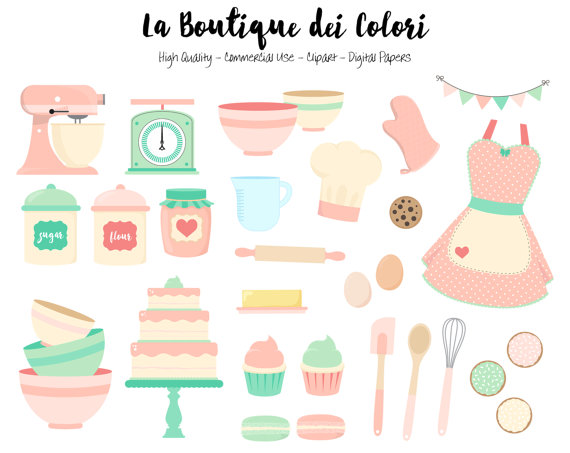 Pink and Mint Baking Clipart Cute Digital Graphics PNG 