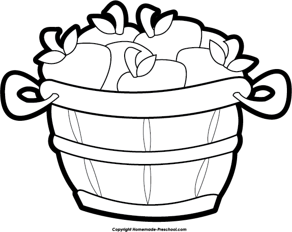 Apple Basket Black And White Clipart 