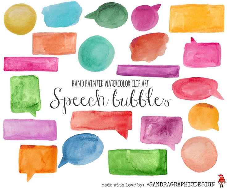 Speech bubbles clip art, hand painted watercolor clip art, various 