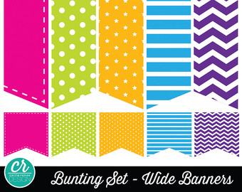 Clipart Buntings Wide Neon Banners by CarrieRenaeDesign 