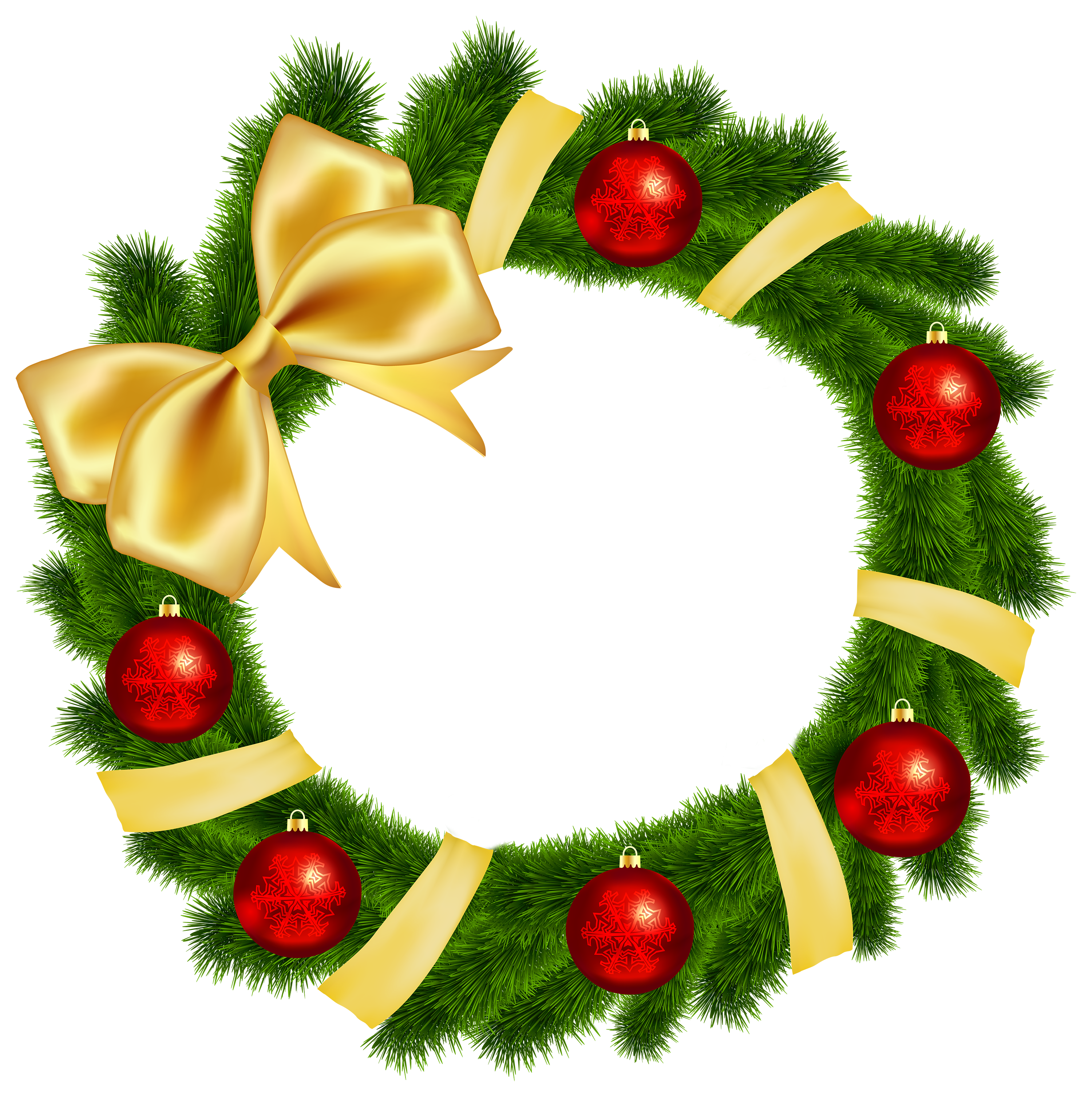 Christmas Wreath with Yellow Bow Transparent PNG Clip Art Image 