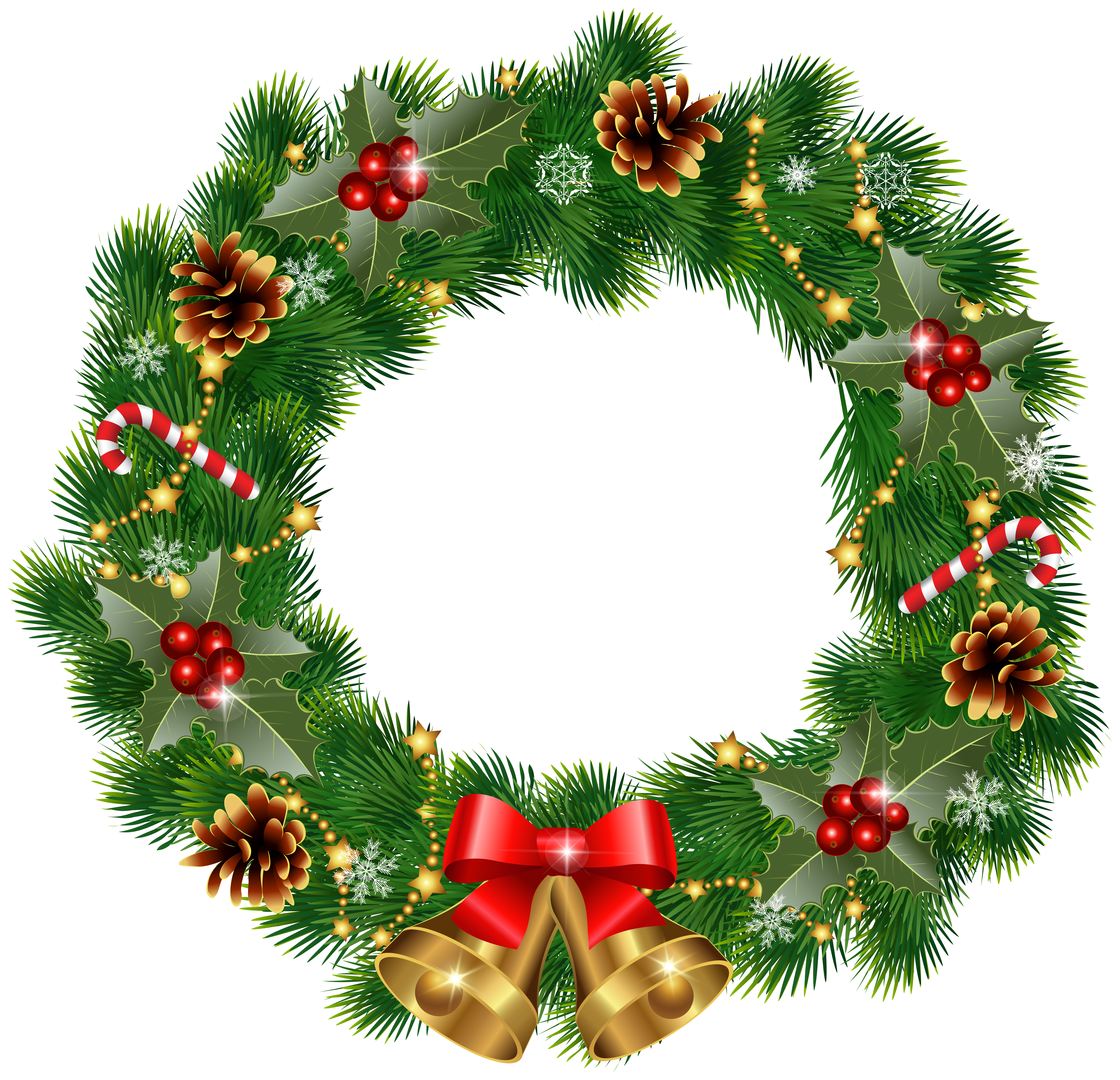 Christmas Wreath with Bells PNG Clipart Image 
