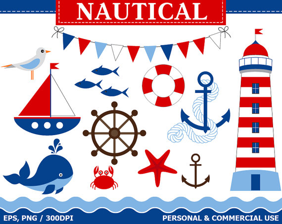 Red Nautical Anchor Clip Art Digital Nautical Clip Art Boat 