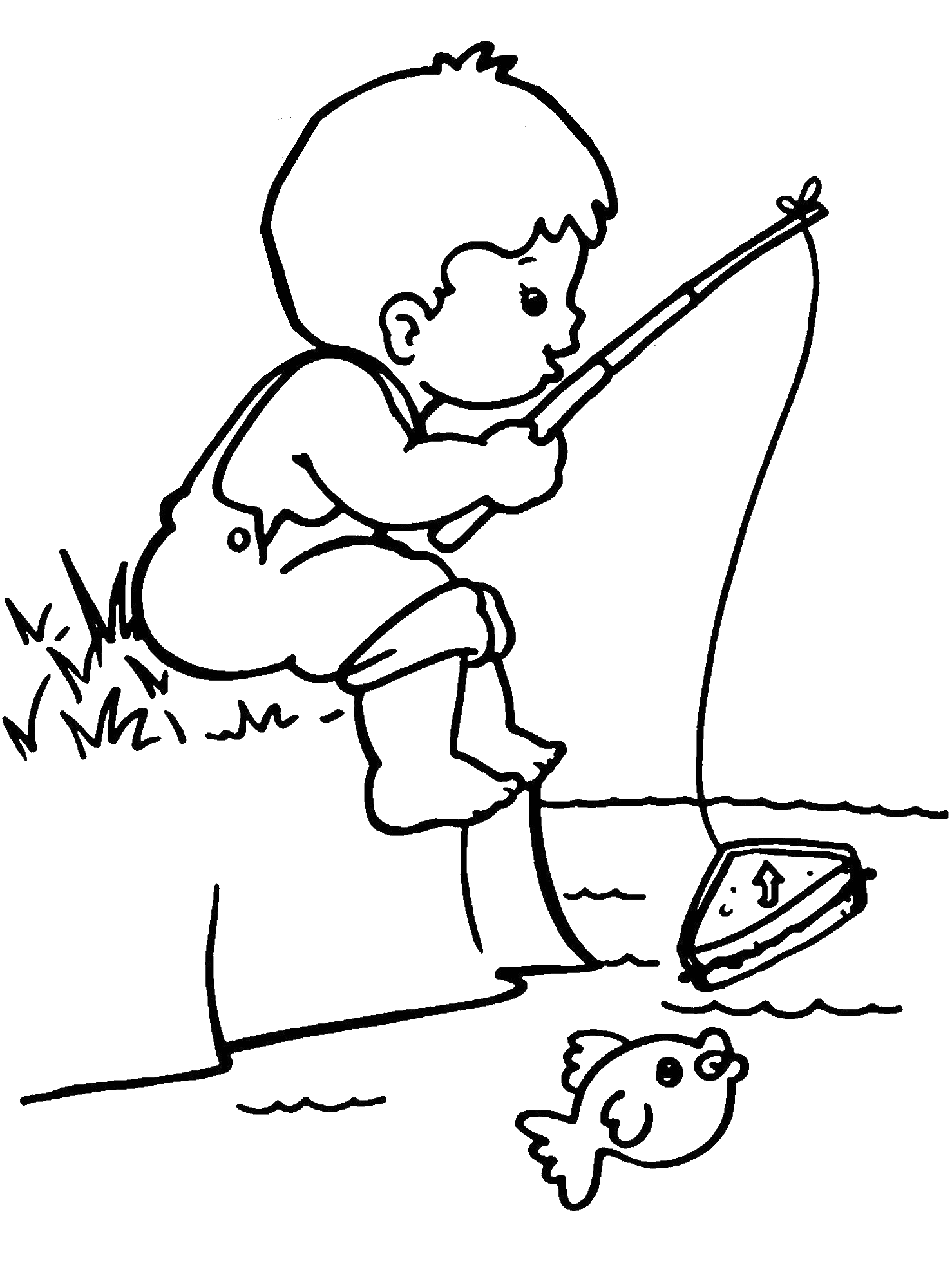 Boy fishing clipart black and white 