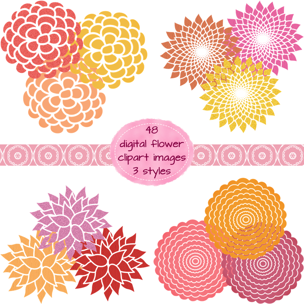 Pink and orange flower clipart 