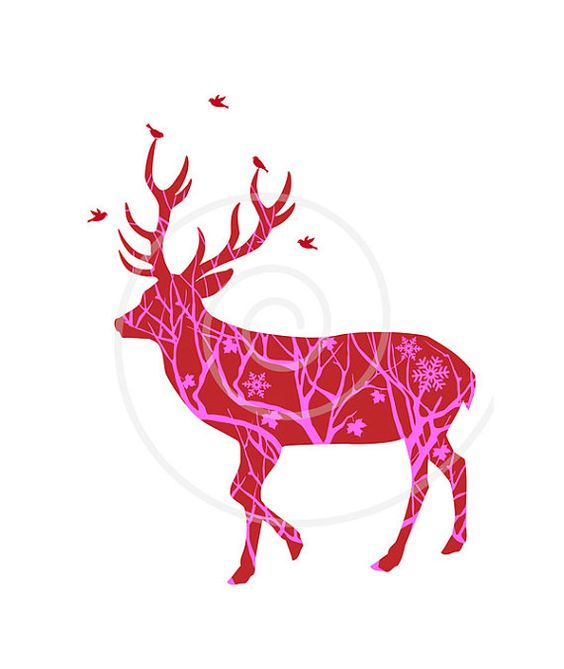 Christmas deer, reindeer digital clipart for Christmas cards 