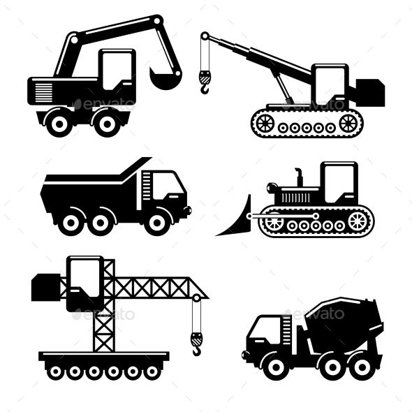 * Construction Vehicles, Tractor Silhouettes 