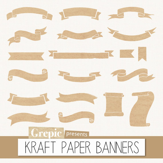 Kraft paper banners clipart: Digital clipart KRAFT PAPER by Grepic 