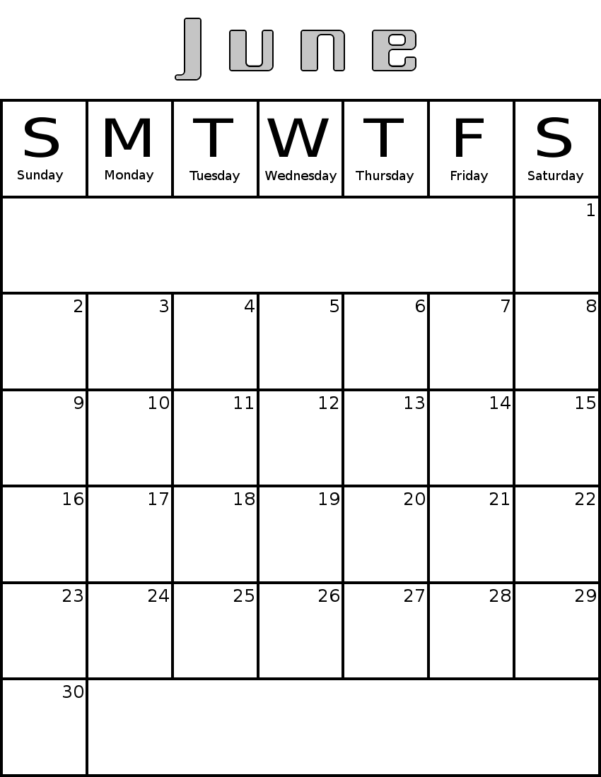 June Calendar Clipart Black And White