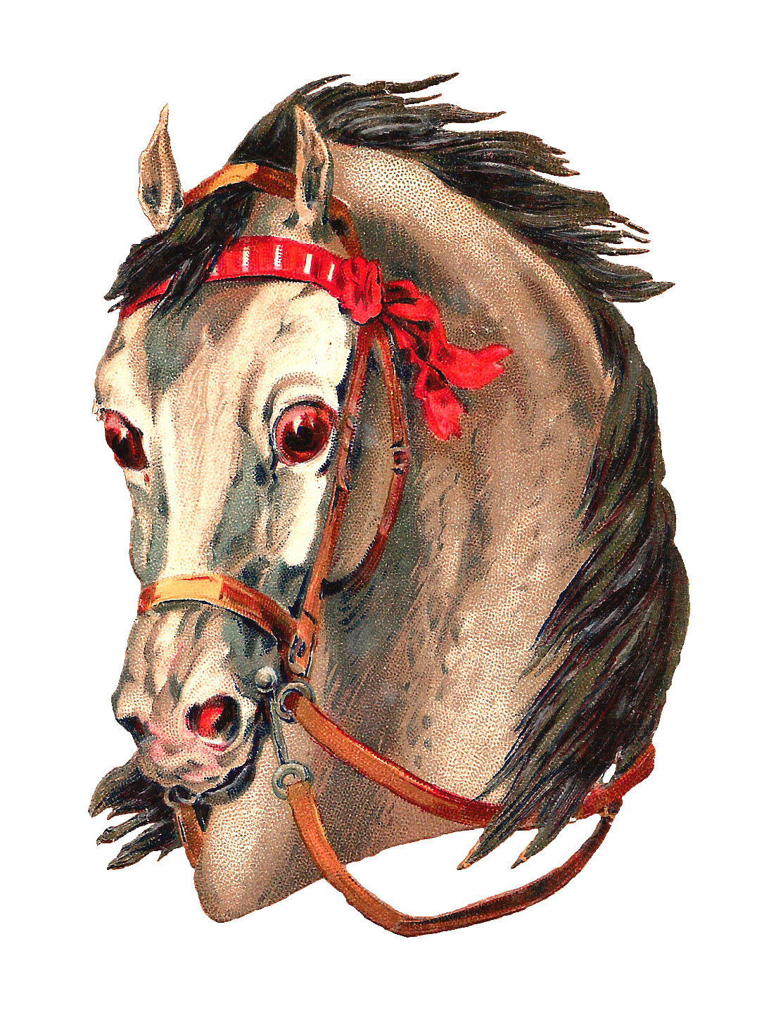 Antique Image: Free Horse Clip Art: 2 Horse Portraits with Reins
