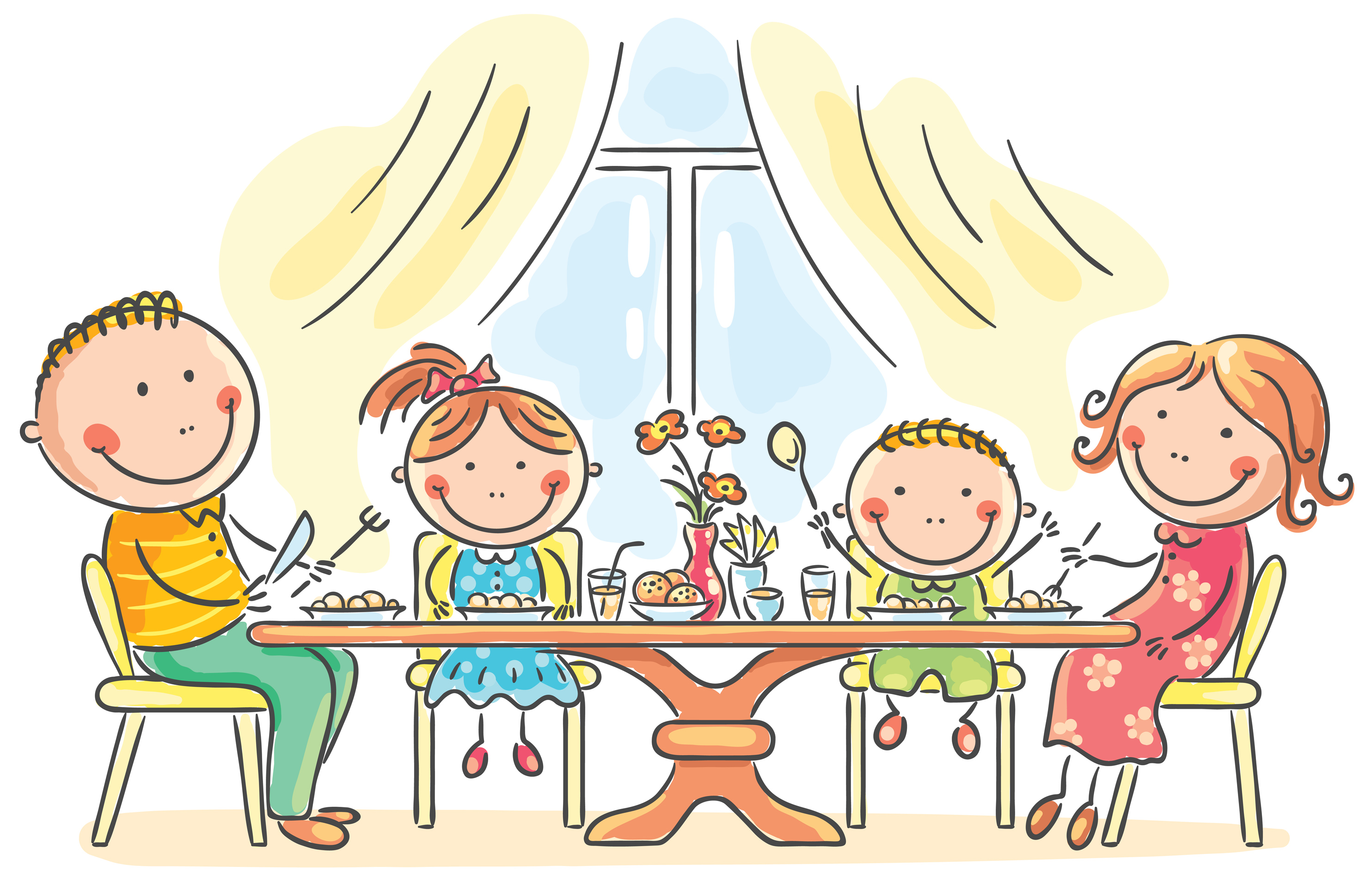 Family Eating A Meal At Table Clipart