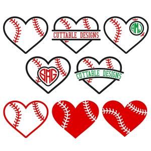 Baseball Heart Monogram Frames Cuttable Design Cut File. Vector