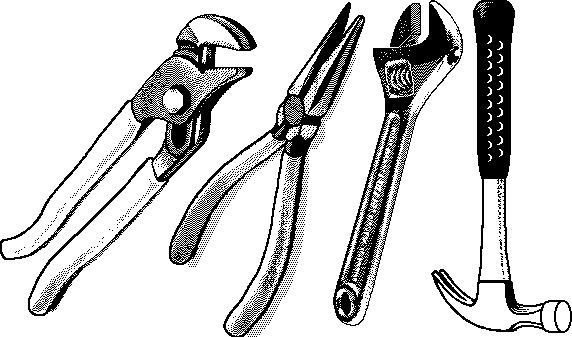 Builder tools clipart black and white