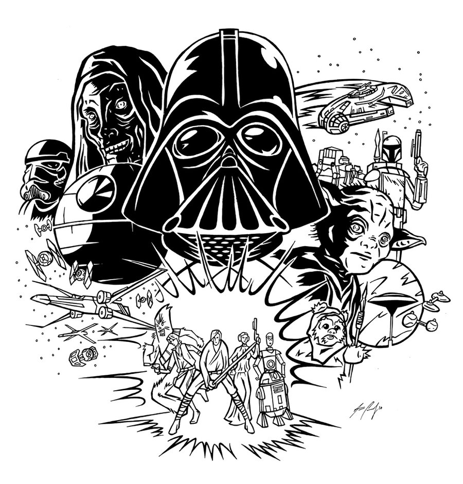 Star wars characters clipart black and white