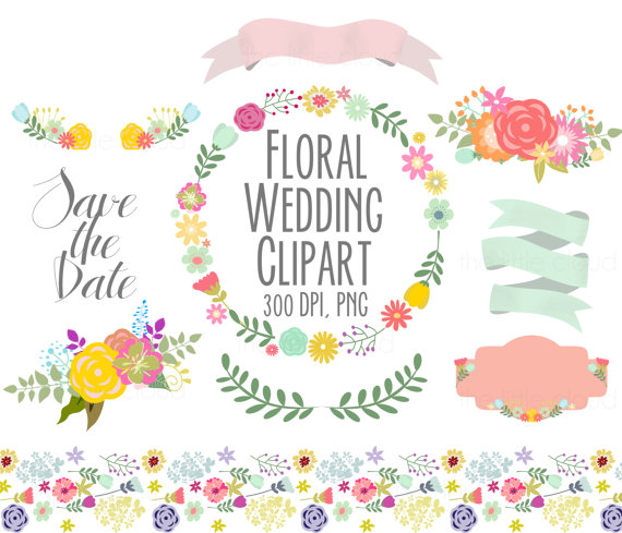 Spring Flowers Wedding Floral Clipart, Digital Wreath, Floral