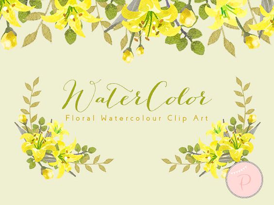 Yellow Watercolor Flower, Yellow Floral Wreath Clip art