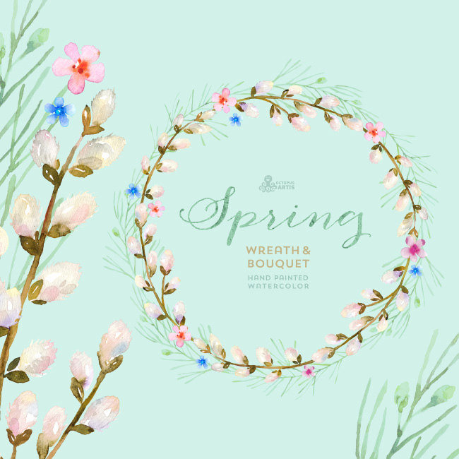 Spring Wreath  Bouquet Flowers Clipart. Handpainted water�