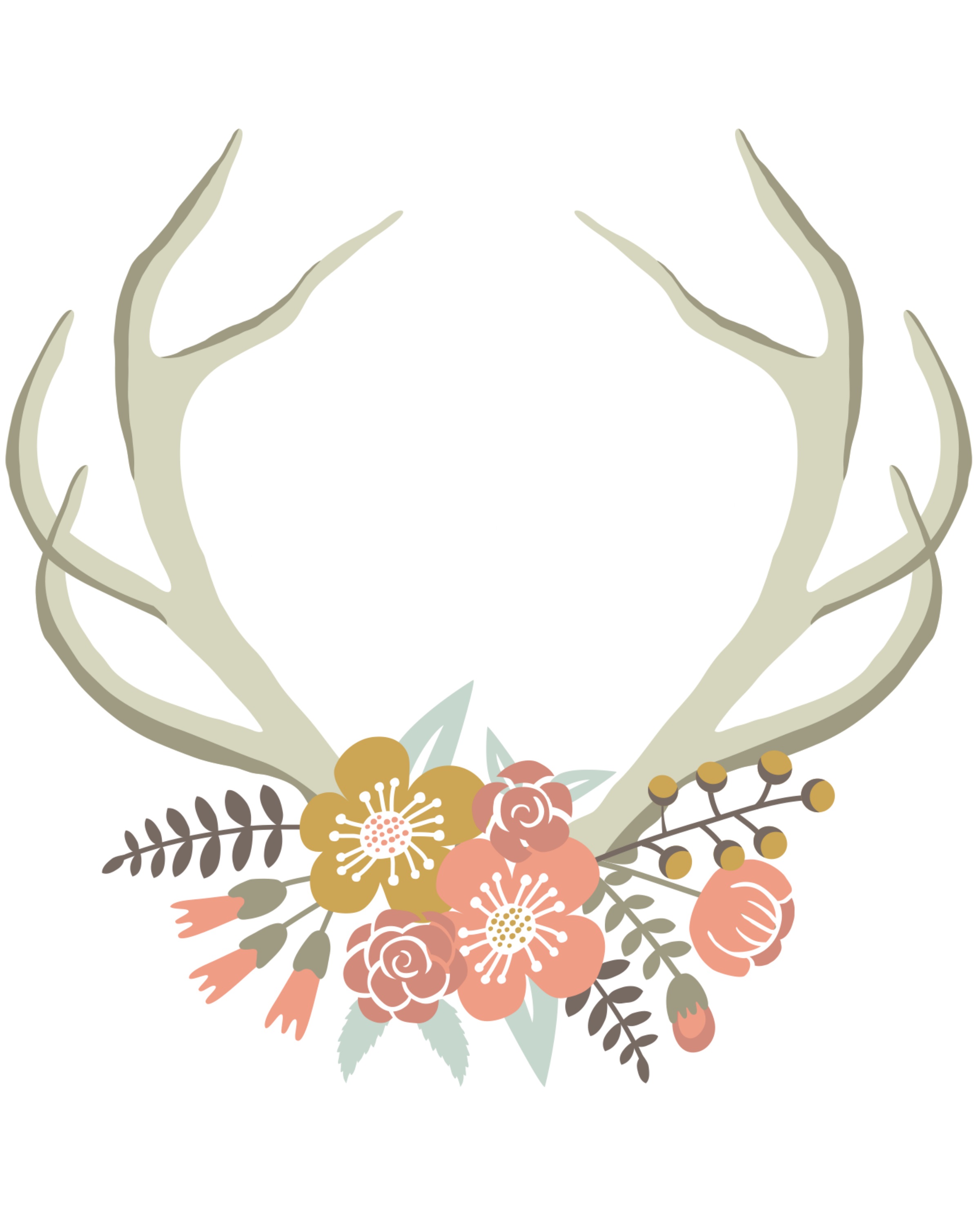 Floral Deer Crown free nursery or gallery wall printable. Download