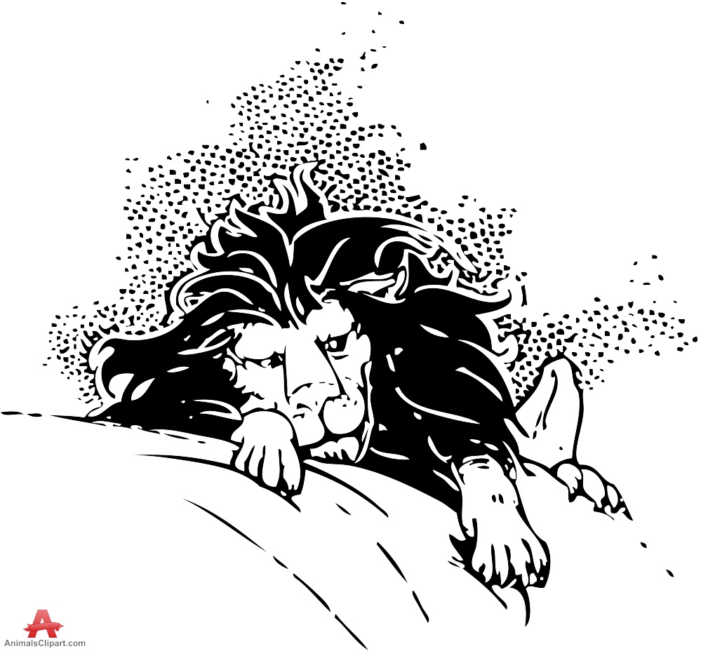 Male Lion Lying Down Drawing Clipart