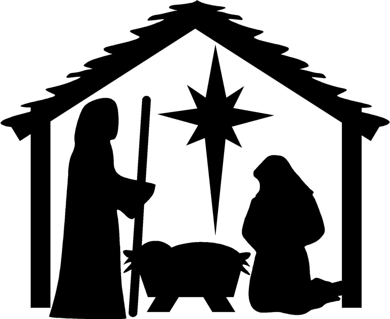 christmas crib clipart black and white